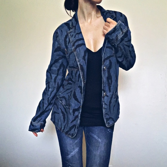 😍KRIZIA Oversized Linen Animal Print Denim Jacket - Picture 3 of 8